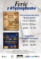 Na czas ferii propozycje przygotował również kompleks #TężniaBusko. Dla dzieci i młodzieży zaplanowano grę terenową „Buskie Skarby”, która pozwala poznać miasto w aktywny sposób – poprzez zagadki, zadania, quizy historyczne i ciekawostki o uzdrowisku oraz solankach.