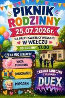 Już w sobotę, 25 lipca 2026 roku, mieszkańcy Wełcza i okolic będą mieli okazję wspólnie spędzić letnie popołudnie podczas Pikniku Rodzinnego. Organizatorzy przygotowali wydarzenie pełne atrakcji dla dzieci i dorosłych, a zwieńczeniem imprezy będzie zabawa taneczna z zespołem DUEX.