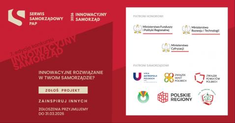 Jeszcze tylko do 31 marca czekamy na zgłoszenia jednostek samorządu terytorialnego do tegorocznej edycji konkursu Innowacyjny Samorząd. 