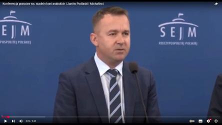 W piątek w Sejmie odbyła się konferencja prasowa poświęcona polskim stadninom koni arabskich w Janowie Podlaskim i Michałowie. Zobacz wystąpienie posła Michała Cieślaka.