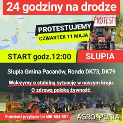 Agrounia w Busku-Zdroju informuje o blokadzie ronda w miejscowości Słupia w gminie Pacanów. W czwartek, 11 maja od godz. 12:00 rolnicy w ramach protestu zablokują na 24 godziny rondo na drogach krajowych DK73 i DK79. 