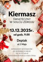 Na deptaku przy ulicy 1 Maja w Solcu-Zdroju odbędzie się tegoroczny Kiermasz Świąteczny. Wydarzenie zaplanowano na 13 grudnia 2025 roku, od godziny 9.00. Organizatorzy przygotowują przestrzeń, w której mieszkańcy oraz goście będą mogli znaleźć inspiracje na świąteczne prezenty, a także skorzystać z oferty lokalnych twórców.