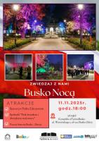 <p>11 listopada 2025 roku o godzinie 18:00 w Busku-Zdroju zaplanowano kolejną edycję wydarzenia „Busko Nocą”. Uczestnicy spotkają się przy kompleksie #TężniaBusko przy ul. Waryńskiego 5, skąd wyruszą na wieczorny spacer po Parku Zdrojowym.</p>