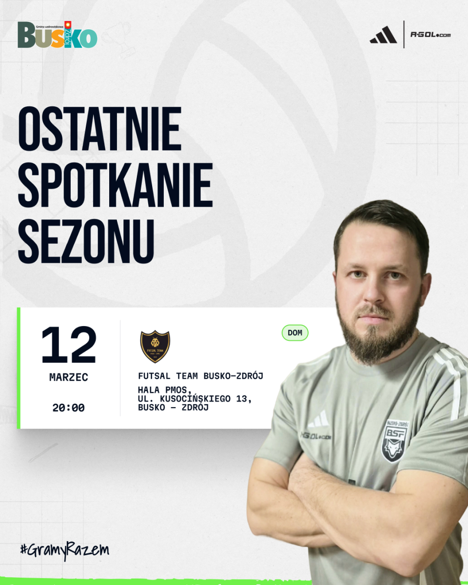 Ostatnia kolejka sezonu II ligi futsalu przyniesie kibicom z Buska-Zdroju wyjątkowe sportowe emocje. W czwartkowy wieczór w hali PMOS przy ulicy Kusocińskiego odbędzie się derbowe spotkanie, w którym BSF Busko-Zdrój zmierzy się z Futsal Team Busko-Zdrój.