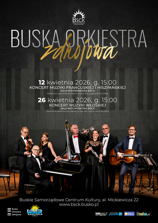 Buska Orkiestra Zdrojowa pod kierownictwem artystycznym Pawła Korepty zaprasza melomanów na dwa kwietniowe koncerty, które odbędą się w sali widowiskowej Buskiego Samorządowego Centrum Kultury.

