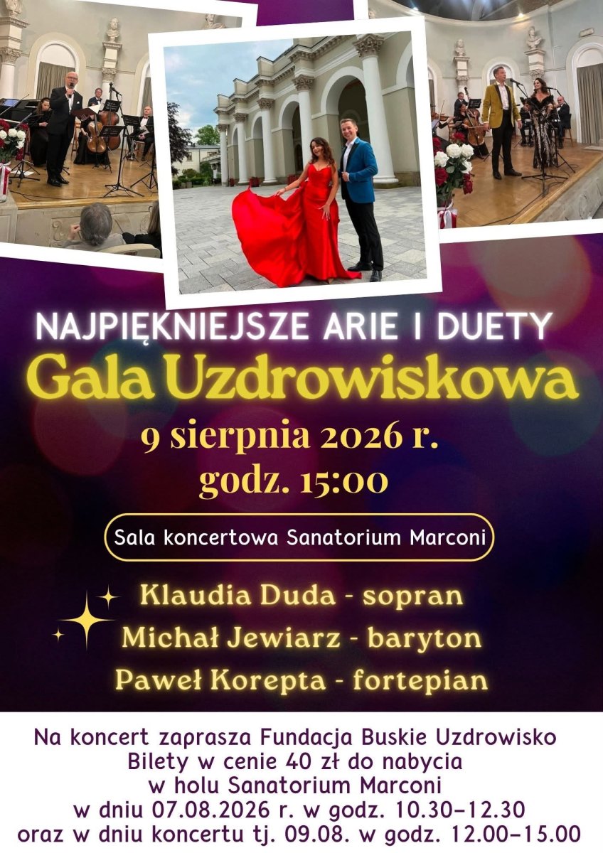Miłośnicy muzyki klasycznej i operowej będą mieli okazję spędzić niedzielne popołudnie w wyjątkowej atmosferze. Już 9 sierpnia w sali koncertowej Sanatorium Marconi odbędzie się Gala Uzdrowiskowa - koncert, podczas którego zabrzmią najpiękniejsze arie i duety.