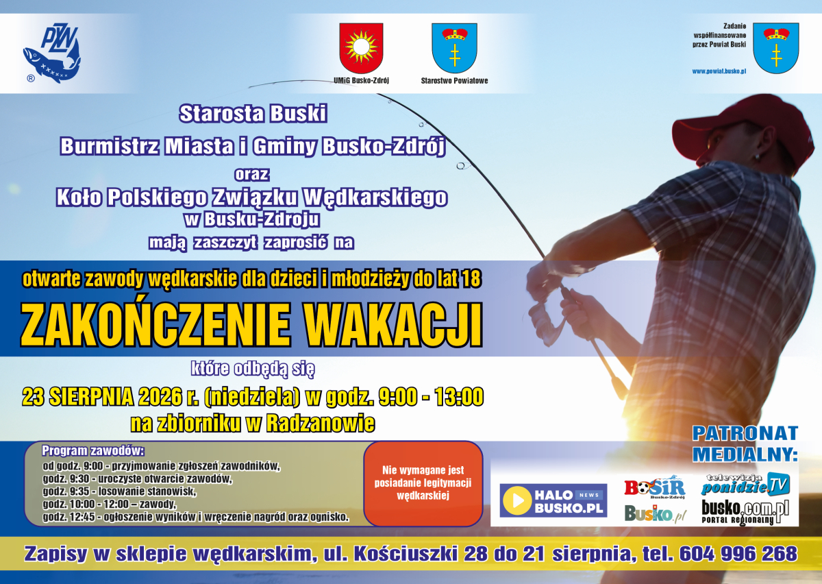 Młodzi miłośnicy wędkarstwa będą mogli sprawdzić swoje umiejętności nad wodą. W niedzielę, 23 sierpnia, na zbiorniku w Radzanowie odbędą się otwarte zawody wędkarskie 'Zakończenie Wakacji'. W rywalizacji mogą wziąć udział dzieci i młodzież do 18. roku życia. Organizatorzy przygotowali nagrody, a po zawodach także wspólne ognisko.
