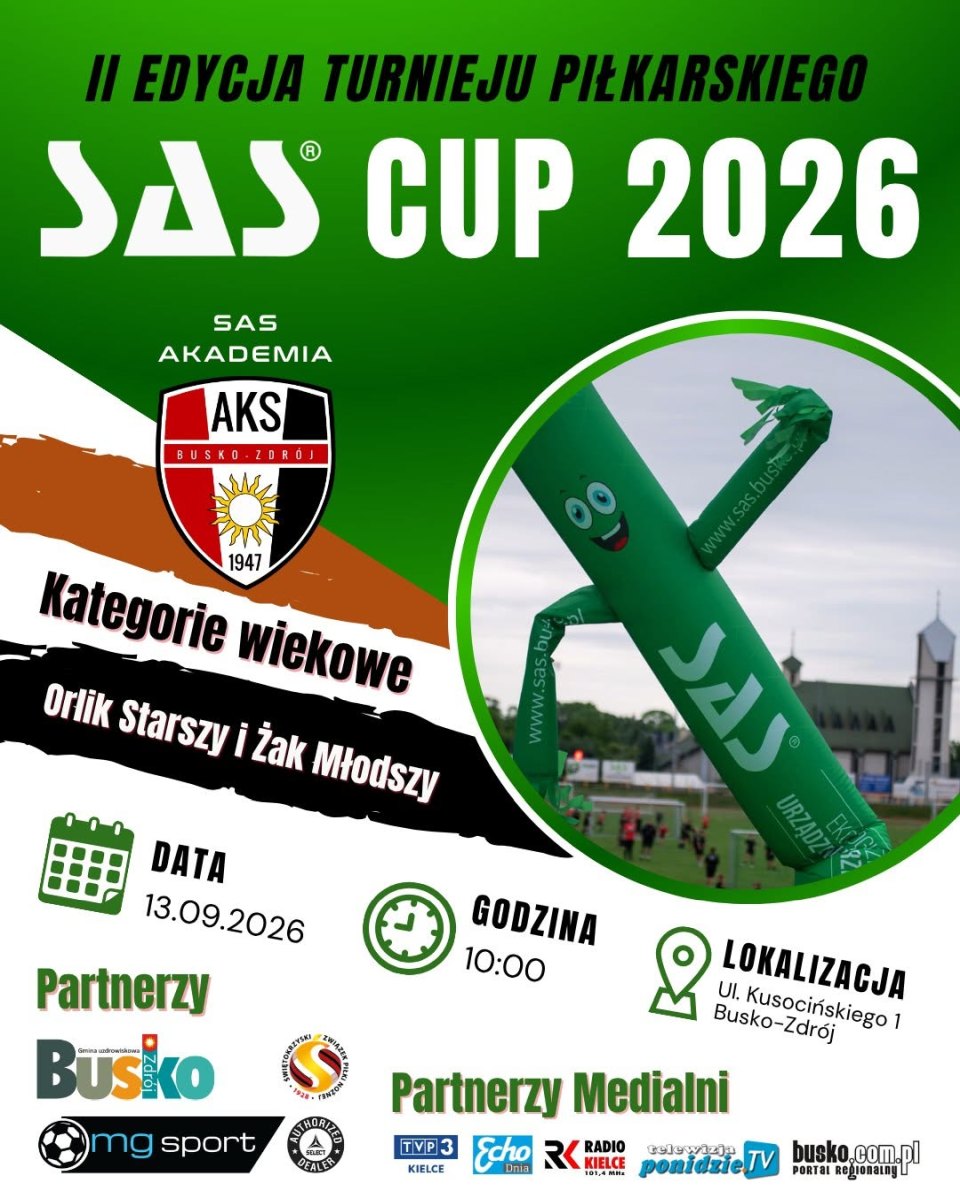 Młodzi piłkarze ponownie opanują murawę Stadionu Miejskiego w Busku-Zdroju. Już w niedzielę, 13 września, odbędzie się druga edycja turnieju SAS CUP. Do rywalizacji przystąpi 16 drużyn, a organizatorzy zapraszają na trybuny całe rodziny. Początek piłkarskich zmagań zaplanowano na godzinę 10.