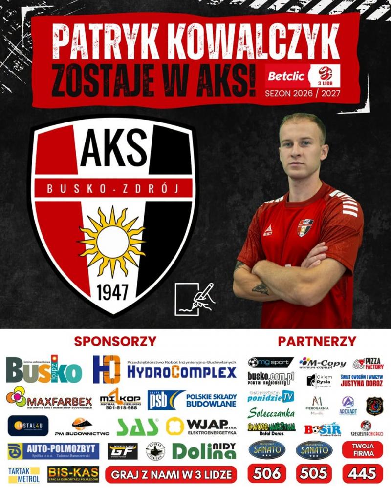 AKS 1947 Busko-Zdrój buduje kadrę na 3 ligę. Pięciu zawodników zostaje w zespole. Foto: 43062_sklad_aks_3liga_2026_002.jpg 