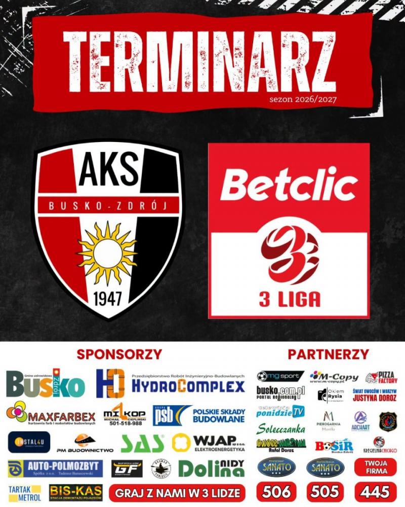 Terminarz AKS 1947 Busko-Zdr�j w Betclic 3 Lidze. Na pocz�tek mecz z Wis�ok� D�bica. Foto: 43104_aks_terminarz_1.jpg 