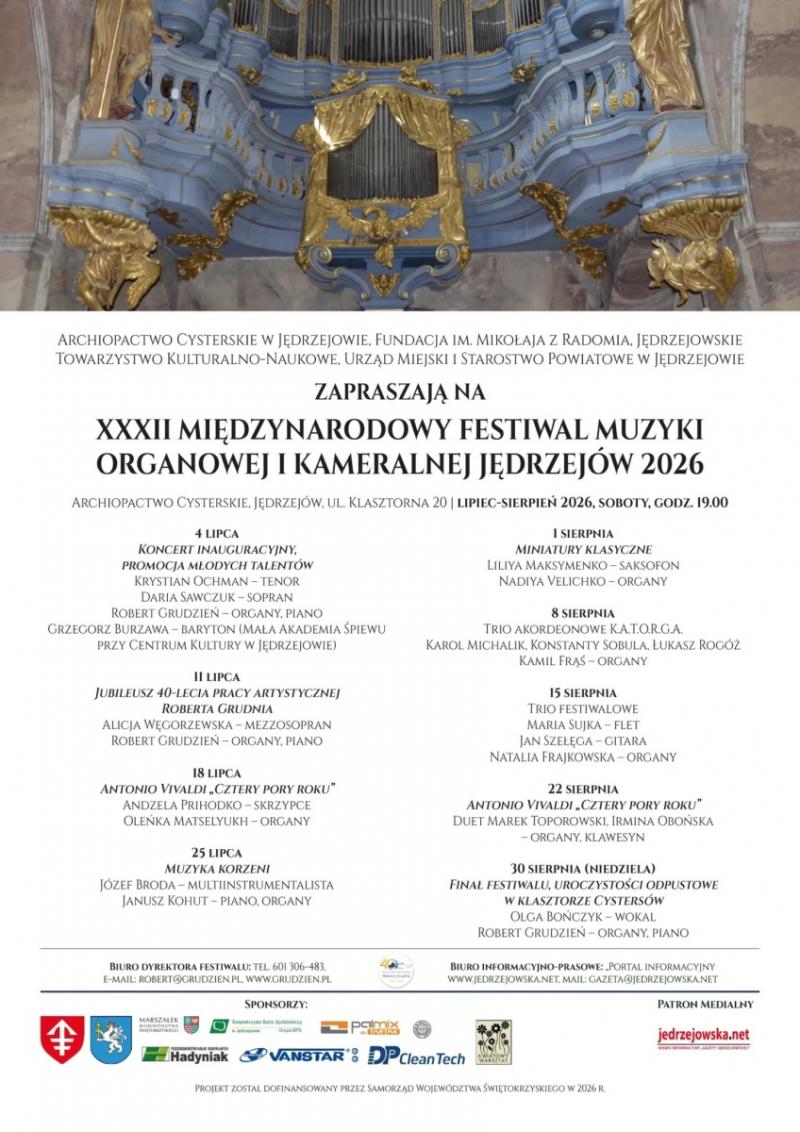 XXXII Festiwal u Cysters�w w J�drzejowie rozpocz�ty. Wyj�tkowa inauguracja z udzia�em Krystiana Ochmana. Foto: 43146_XXXII_festiwal_organowy_plakat_2026.jpg 