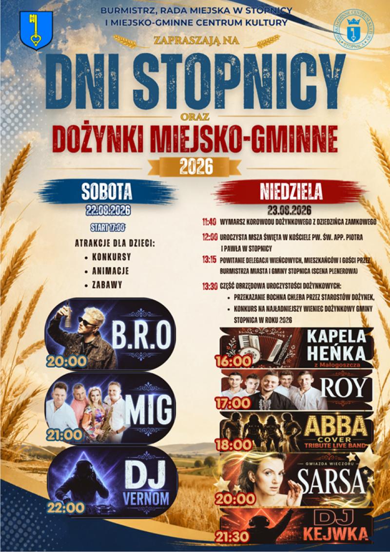Dni Stopnicy 2026. B.R.O, MIG i Sarsa zagraj� podczas �wi�ta miasta i do�ynek. Foto: 43238_dozynki_stopnica.png 