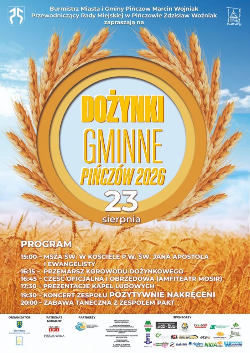 Do�ynki Gminne w Pi�czowie 2026. Korow�d, kapele ludowe i koncert zespo�u Pozytywnie Nakr�ceni. Foto: 43359_dozynki_pinczow_2026.jpg 