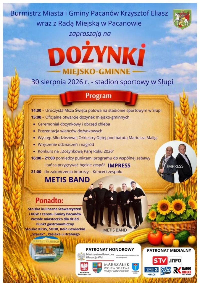 Do�ynki Miejsko-Gminne w Pacanowie 2026. Znamy program �wi�ta plon�w w S�upi. Foto: 43360_dozynki_pacanow.jpg 