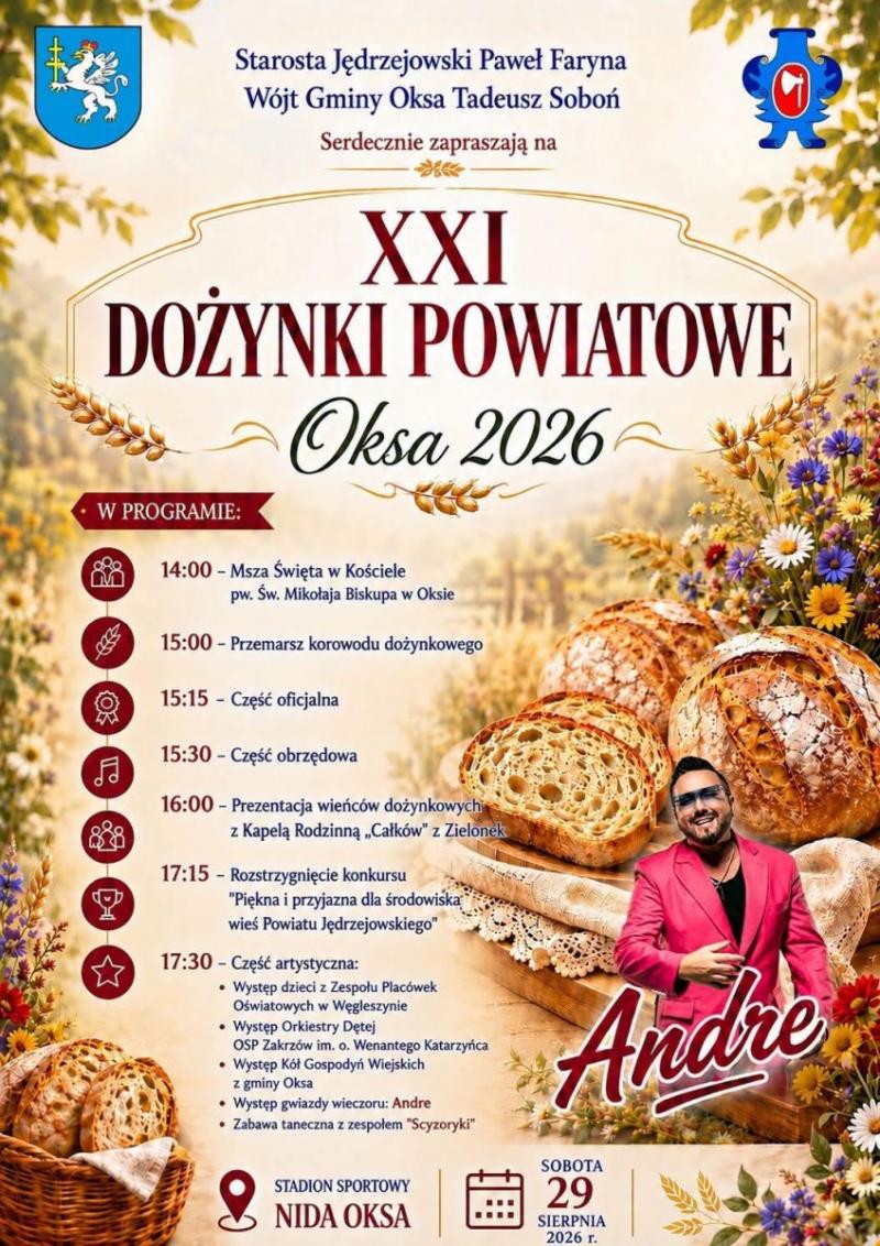 Do�ynki Powiatowe w Oksie 2026. Andr� gwiazd� wieczoru. Znamy program. Foto: 43422_dozynki_powiatowe_oksa.jpg 