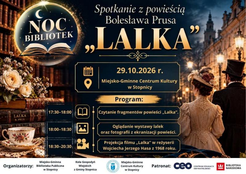 Noc Bibliotek 2026 w Stopnicy. Spotkanie z 'Lalk�' Boles�awa Prusa i pokaz kultowego filmu. Foto: 43817_lalka_stopnica.jpg 