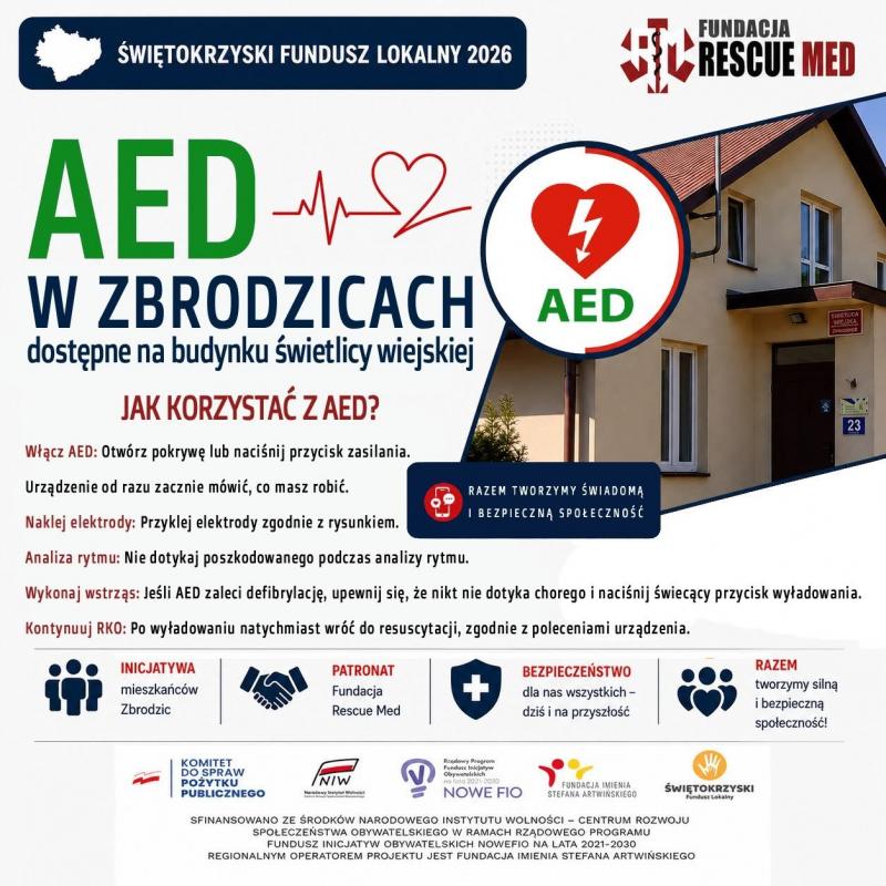 Zbrodzice stawiają na bezpieczeństwo. Ogólnodostępny defibrylator AED i przeszkoleni mieszkańcy mogą ratować życie (foto 5) Zbrodzice stawiają na bezpieczeństwo. Ogólnodostępny defibrylator AED i przeszkoleni mieszkańcy mogą ratować życie. Foto: 43306_defibrylator_zbrodzice_5.jpg